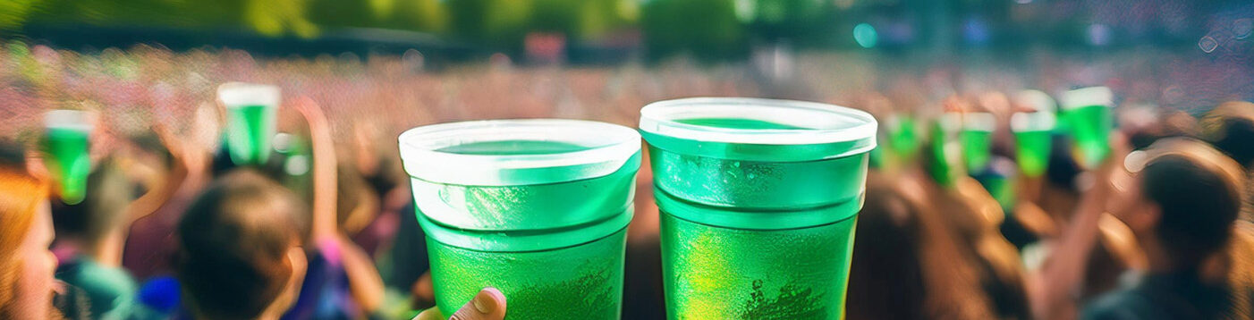 Re-usable beer cups at a music festival