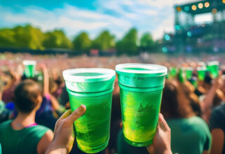 Re-usable beer cups at a music festival