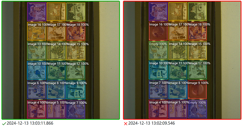 Quality inspection of chocolate box - detector with classifier results: OK and NG