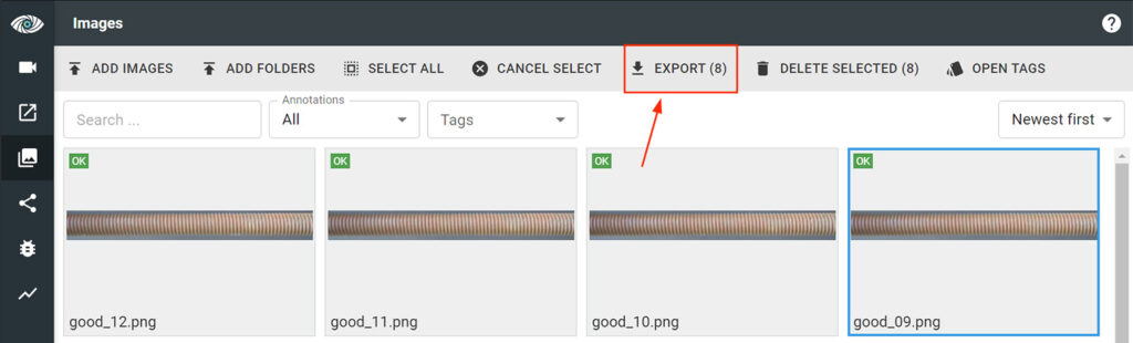 Exporting selected images