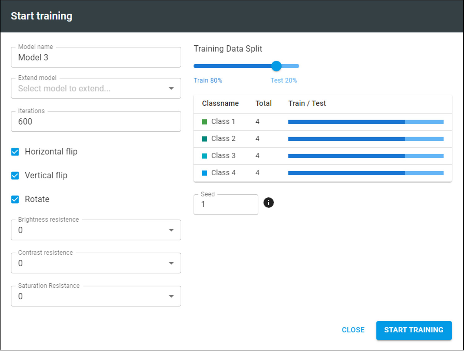 Training Data Split and Seed Settings