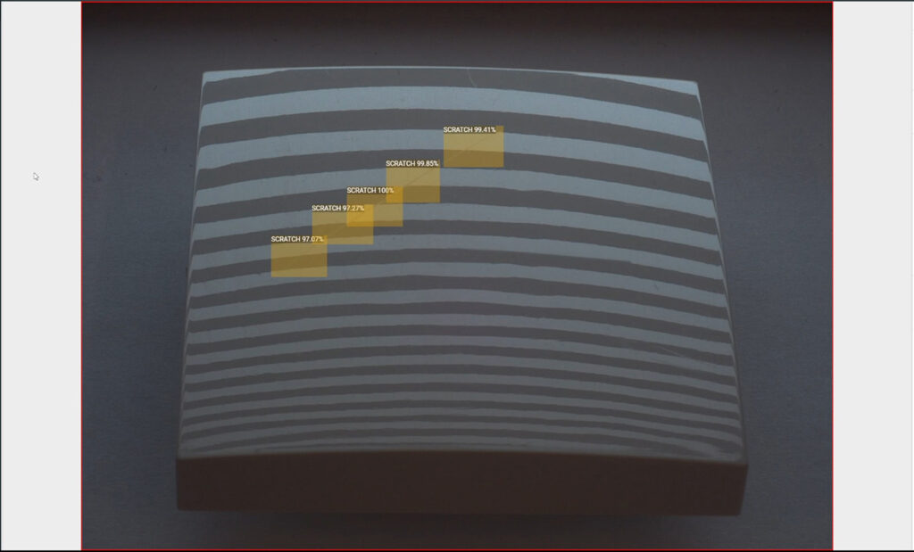 Surface defect detection using thick horizontal patterns missing small dents